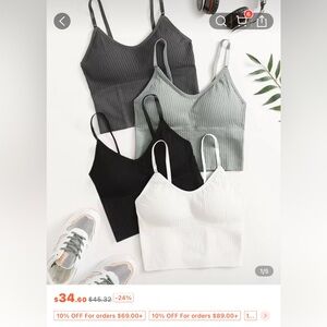 Ribbed Crop Top Set in Gray, Green, Black, and White